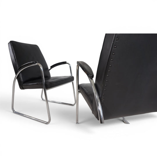 2er Set Bauhaus Streamline Leder Stahlrohrsessel, 1930