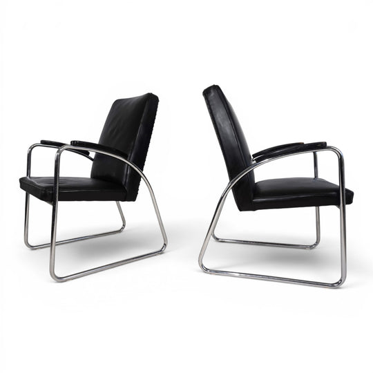 2er Set Bauhaus Streamline Leder Stahlrohrsessel, 1930