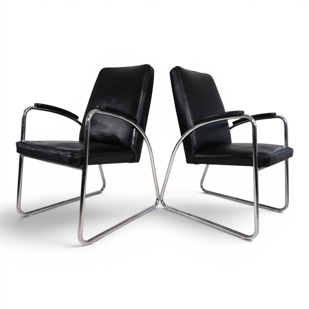 2er Set Bauhaus Streamline Leder Stahlrohrsessel, 1930