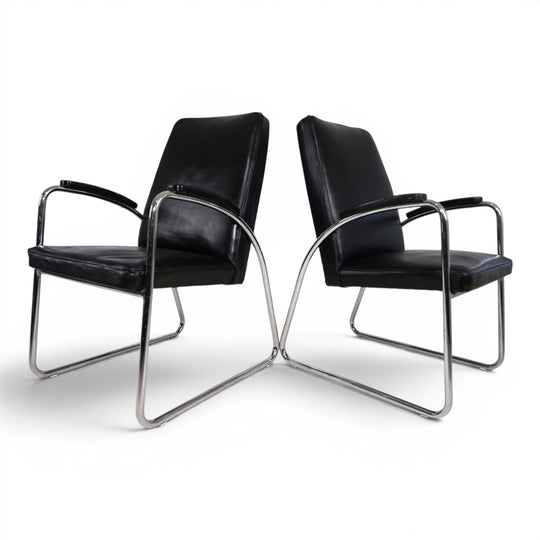 2er Set Bauhaus Streamline Leder Stahlrohrsessel, 1930