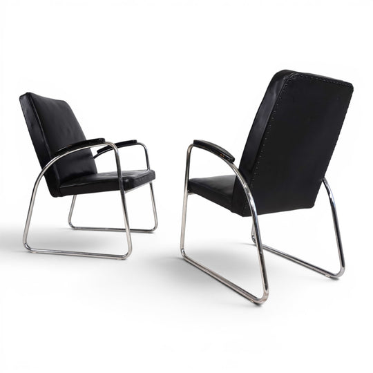 2er Set Bauhaus Streamline Leder Stahlrohrsessel, 1930