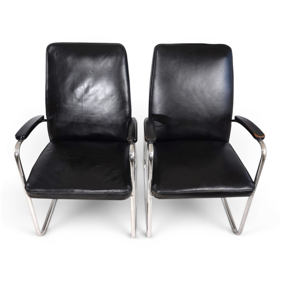 2er Set Bauhaus Streamline Leder Stahlrohrsessel, 1930