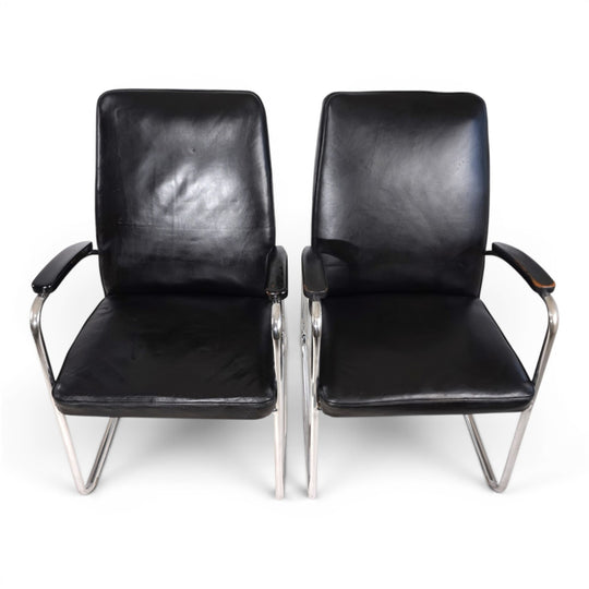 2er Set Bauhaus Streamline Leder Stahlrohrsessel, 1930