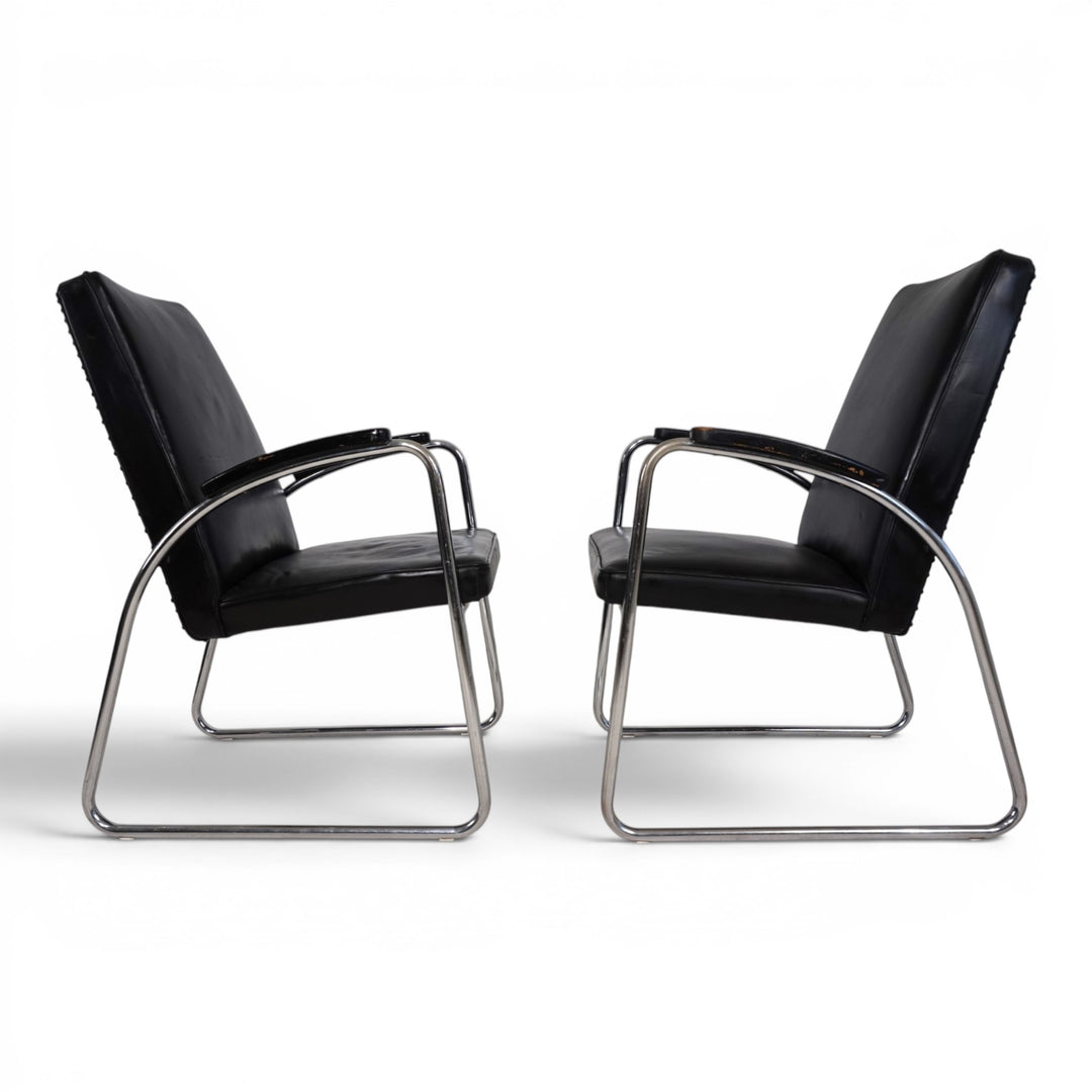 2er Set Bauhaus Streamline Leder Stahlrohrsessel, 1930