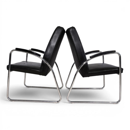 2er Set Bauhaus Streamline Leder Stahlrohrsessel, 1930