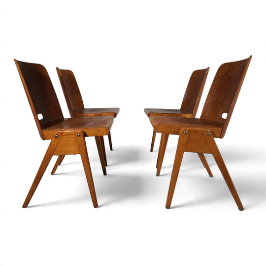 4er Set Esszimmerstühle Bauhaus inspiriert, stapelbar, 1950