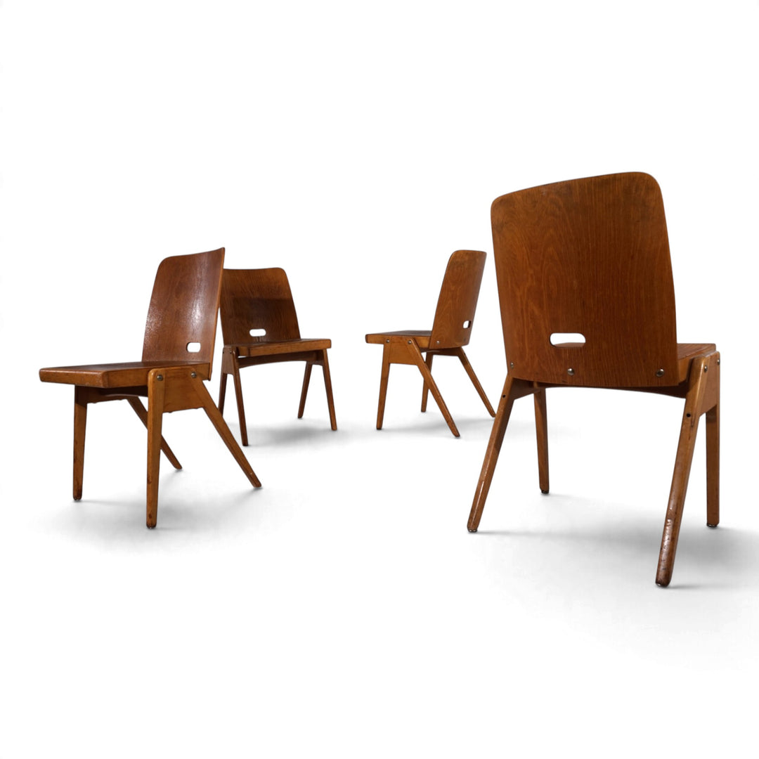 4er Set Esszimmerstühle Bauhaus inspiriert, stapelbar, 1950