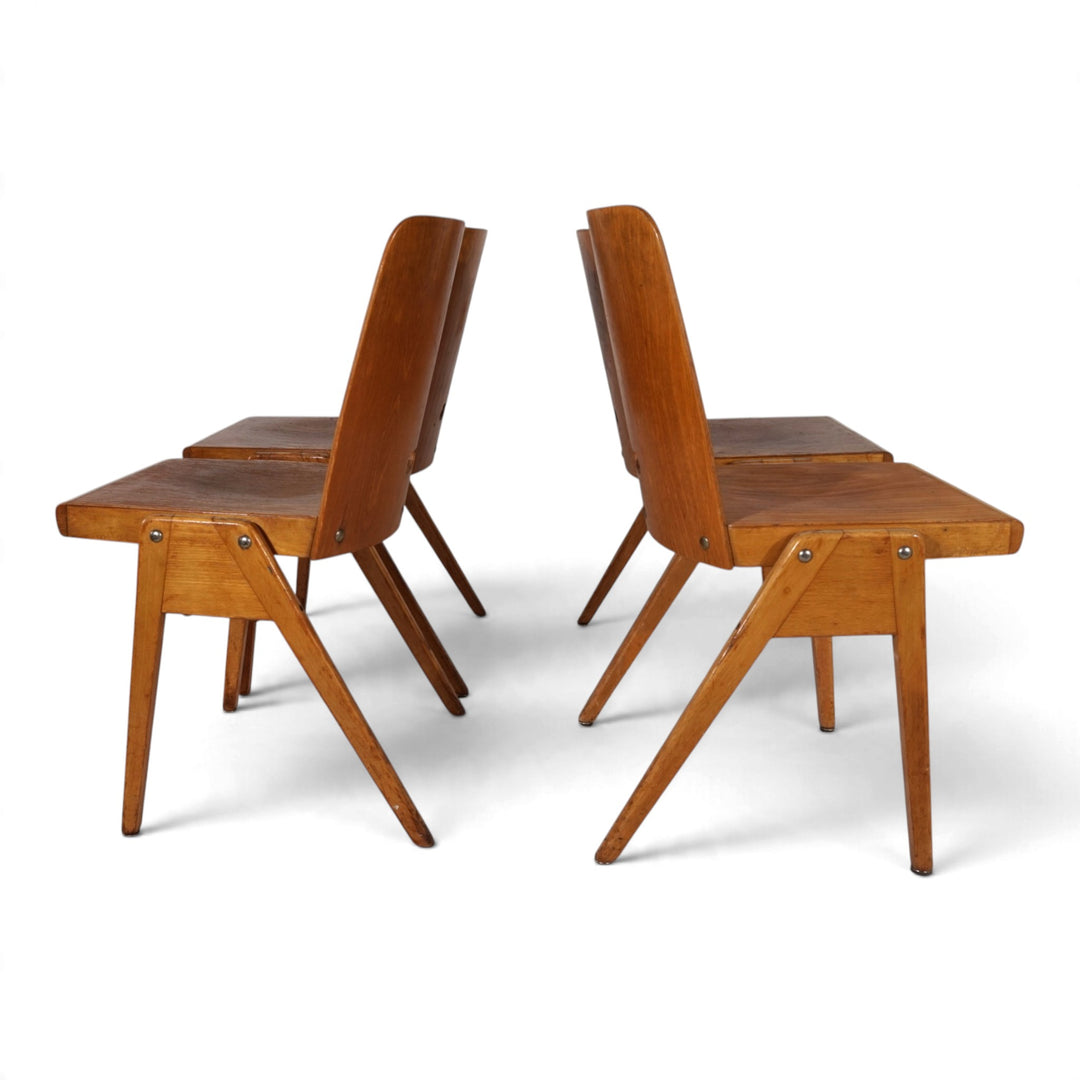 4er Set Esszimmerstühle Bauhaus inspiriert, stapelbar, 1950
