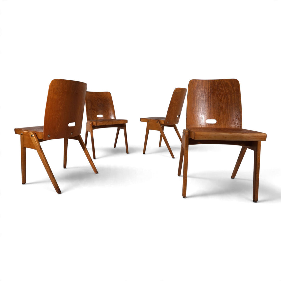 4er Set Esszimmerstühle Bauhaus inspiriert, stapelbar, 1950
