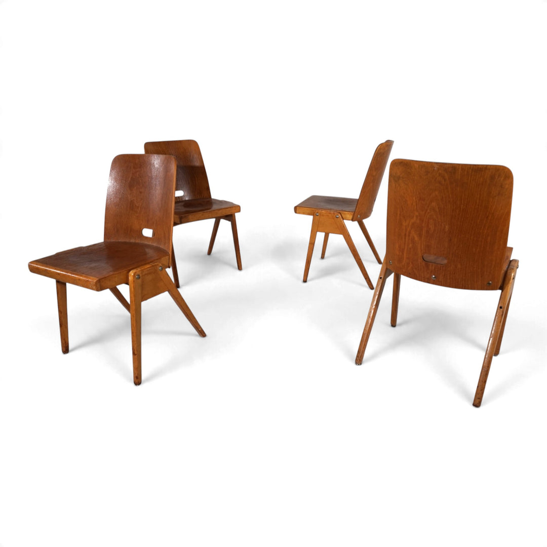 4er Set Esszimmerstühle Bauhaus inspiriert, stapelbar, 1950