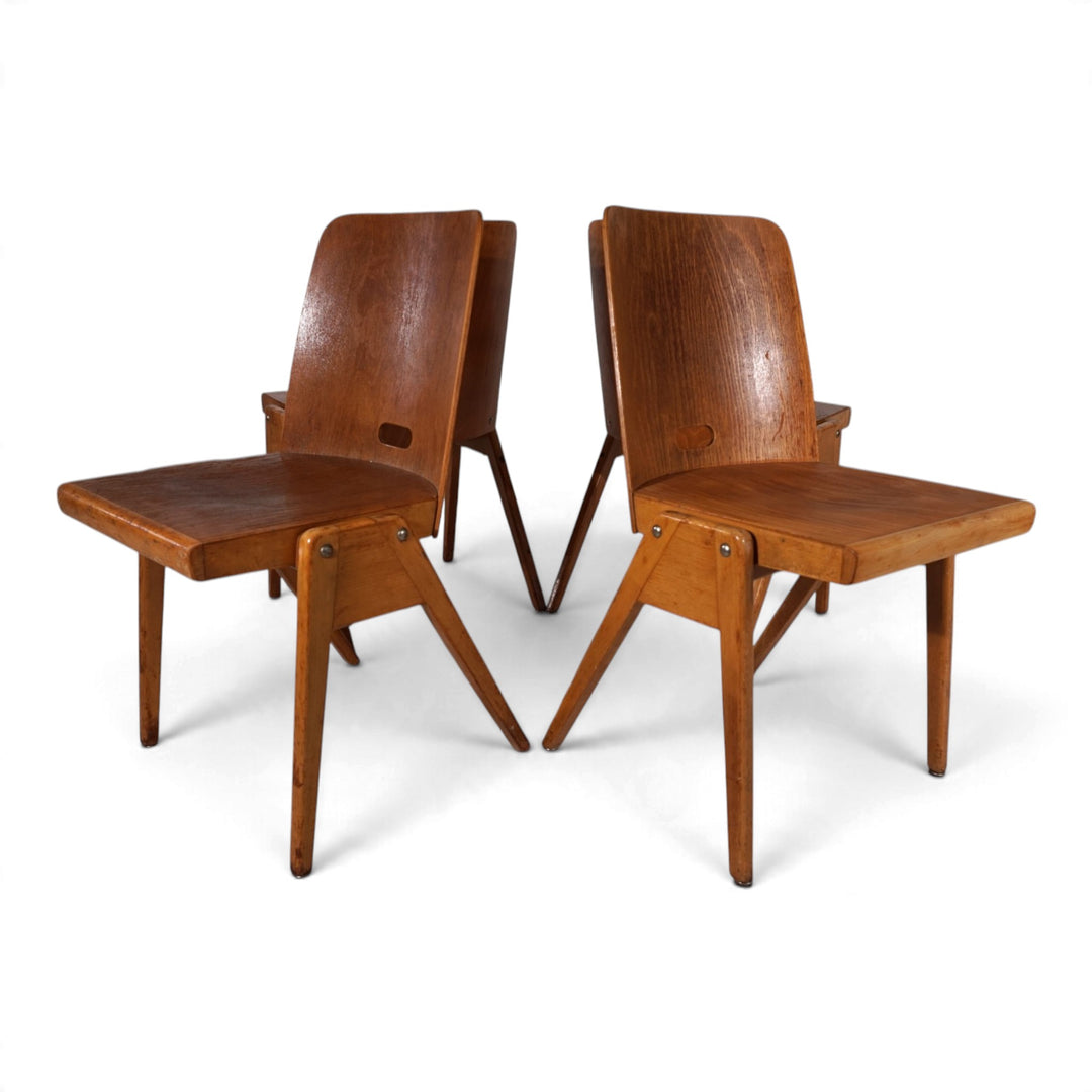 4er Set Esszimmerstühle Bauhaus inspiriert, stapelbar, 1950