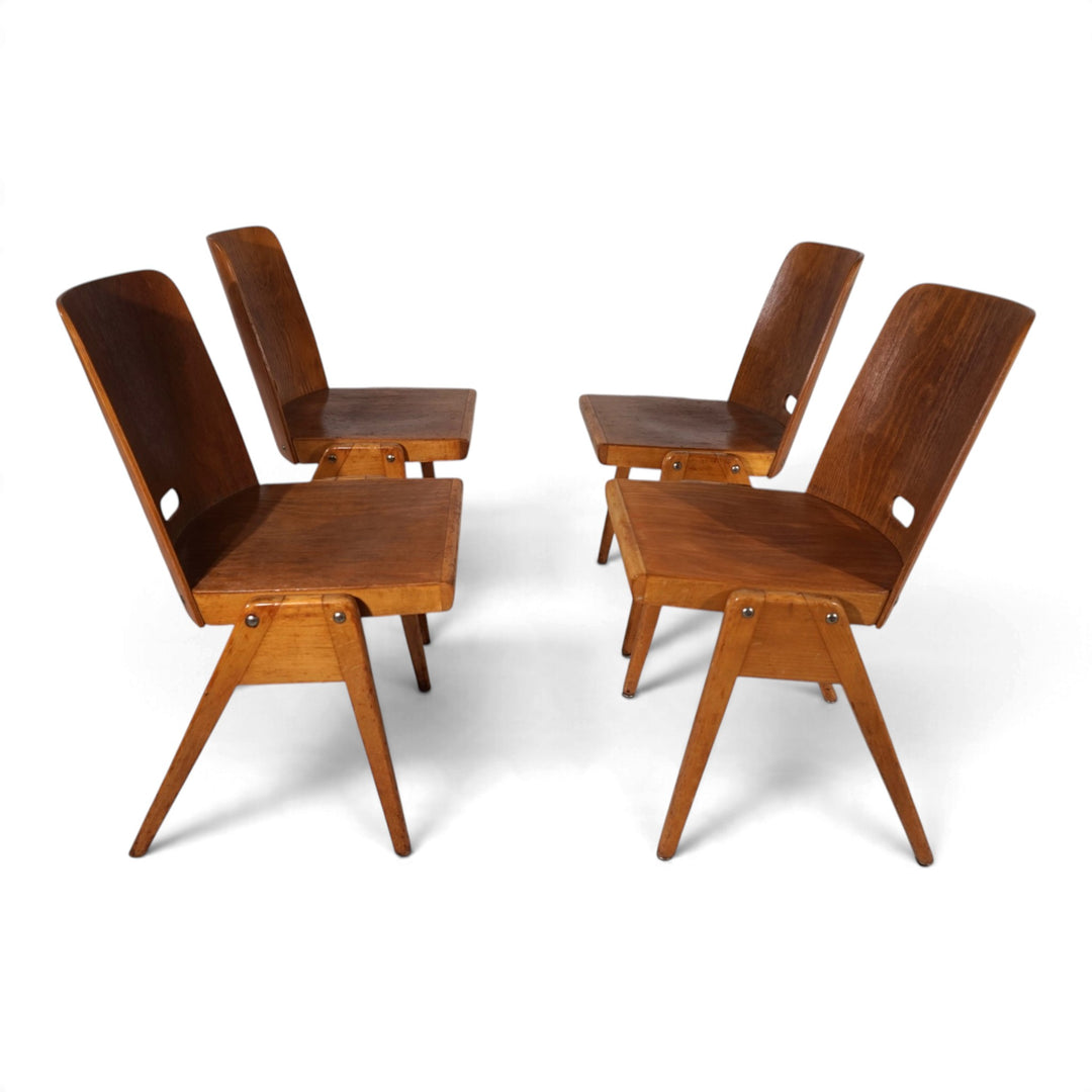 4er Set Esszimmerstühle Bauhaus inspiriert, stapelbar, 1950