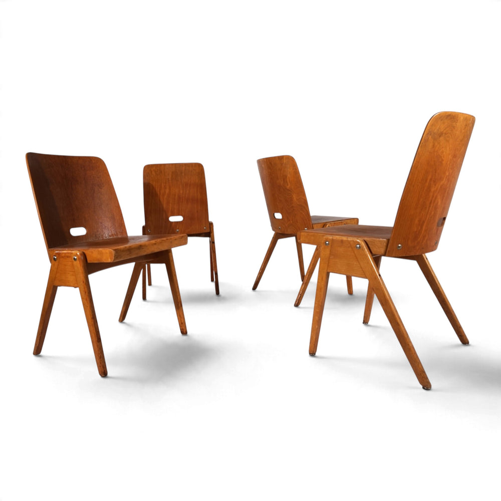 4er Set Esszimmerstühle Bauhaus inspiriert, stapelbar, 1950