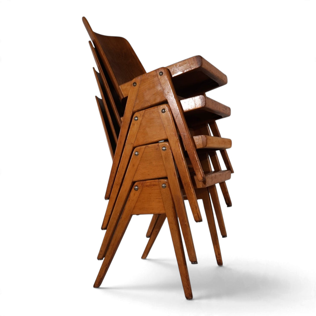4er Set Esszimmerstühle Bauhaus inspiriert, stapelbar, 1950