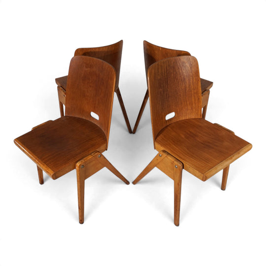 4er Set Esszimmerstühle Bauhaus inspiriert, stapelbar, 1950