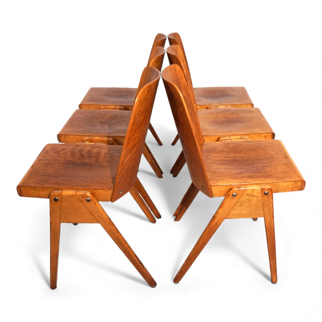 6er Set stapelbare Esszimmerstühle im Bauhausstil, 1960