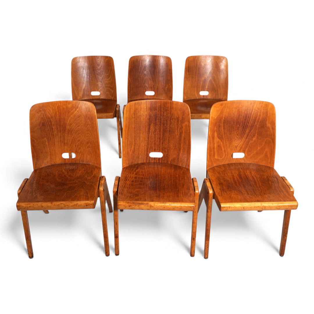 6er Set stapelbare Esszimmerstühle im Bauhausstil, 1960