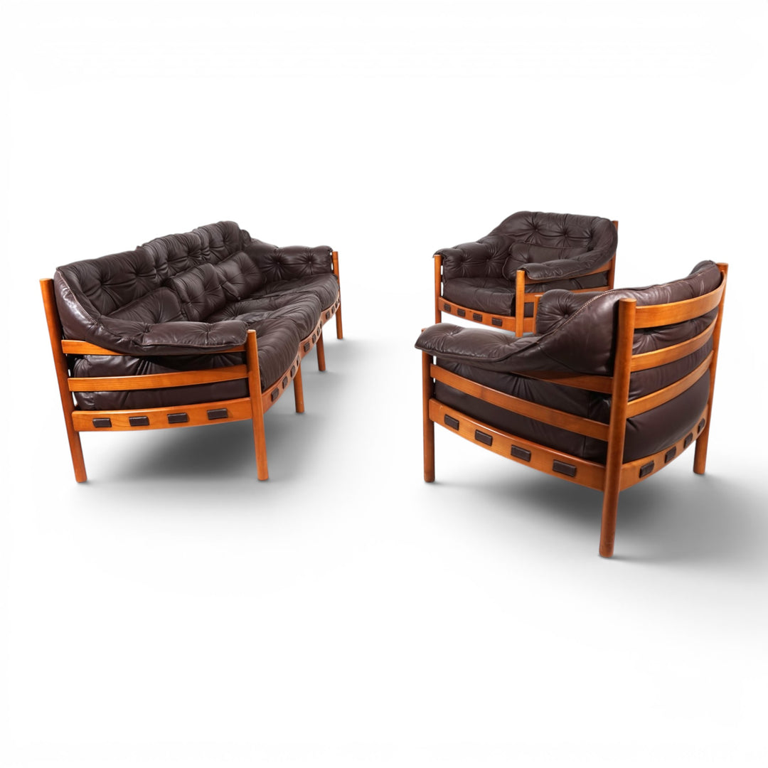 Coja Living Room Set by Sven Ellekaer – 3-Seater Sofa and 2 Lounge Chairs in Brown Leather, 1960