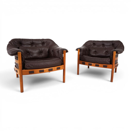 Coja Living Room Set by Sven Ellekaer – 3-Seater Sofa and 2 Lounge Chairs in Brown Leather, 1960