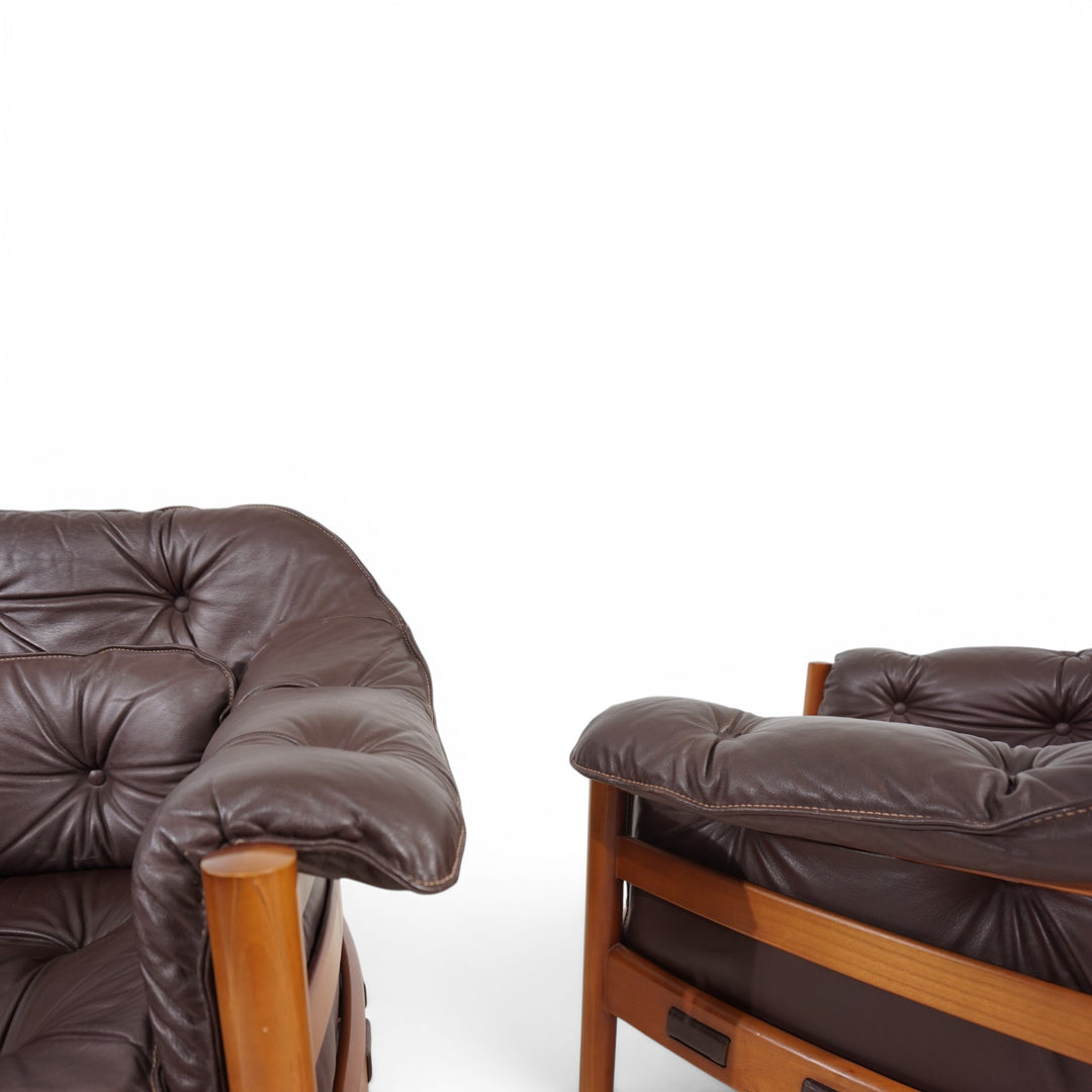 Coja Living Room Set by Sven Ellekaer – 3-Seater Sofa and 2 Lounge Chairs in Brown Leather, 1960