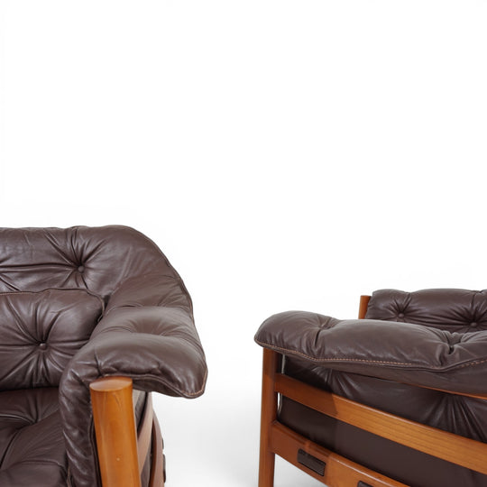 Coja Living Room Set by Sven Ellekaer – 3-Seater Sofa and 2 Lounge Chairs in Brown Leather, 1960