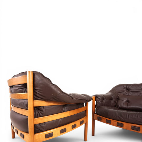 Coja Living Room Set by Sven Ellekaer – 3-Seater Sofa and 2 Lounge Chairs in Brown Leather, 1960