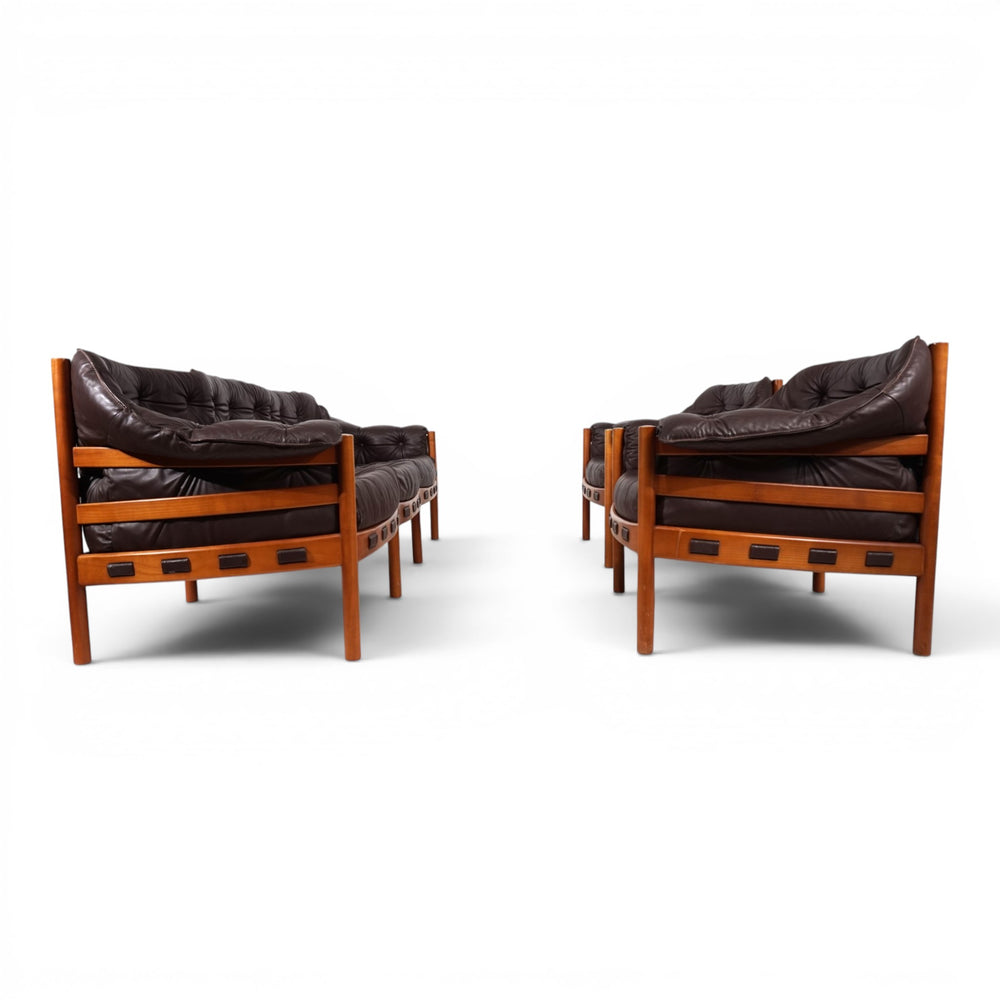 Coja Wohnzimmerset von Sven Ellekaer – 3-Sitzer Sofa und 2 Loungesessel aus braunem Leder, 1960