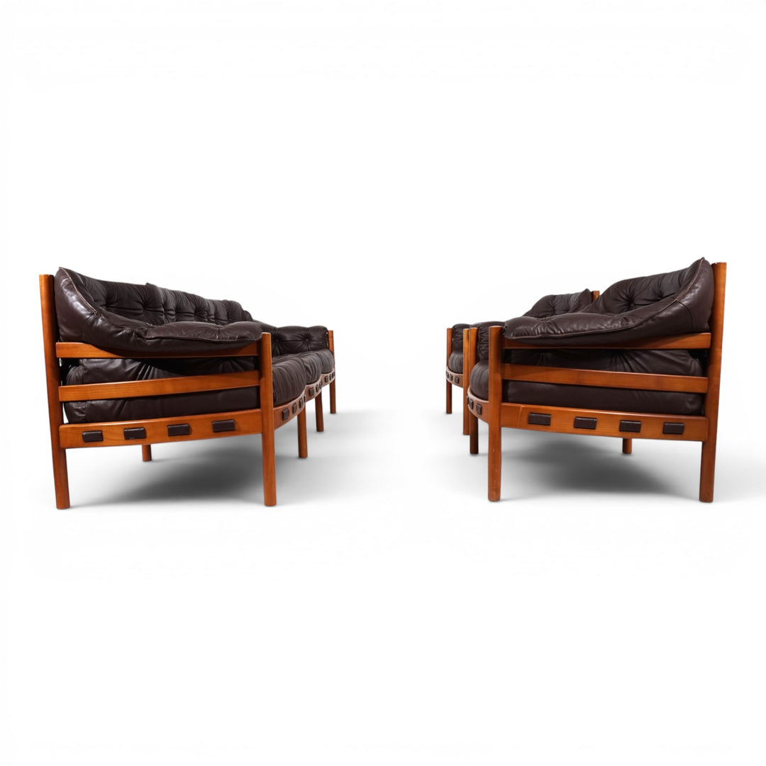 Coja Living Room Set by Sven Ellekaer – 3-Seater Sofa and 2 Lounge Chairs in Brown Leather, 1960