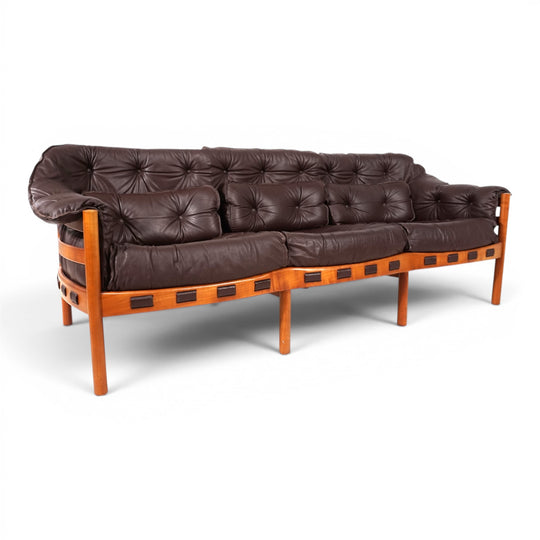 Coja Living Room Set by Sven Ellekaer – 3-Seater Sofa and 2 Lounge Chairs in Brown Leather, 1960