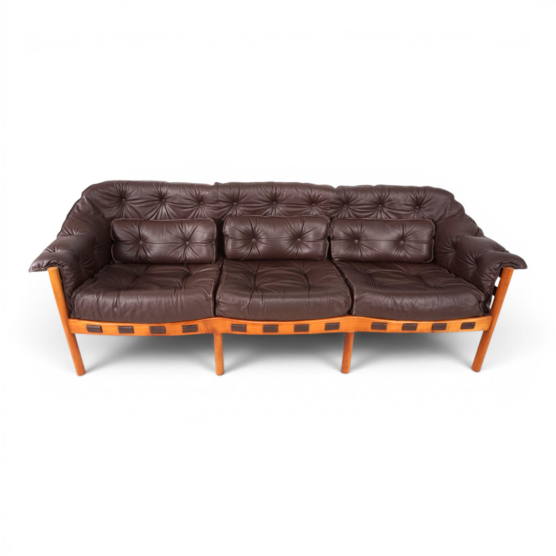 Coja Living Room Set by Sven Ellekaer – 3-Seater Sofa and 2 Lounge Chairs in Brown Leather, 1960