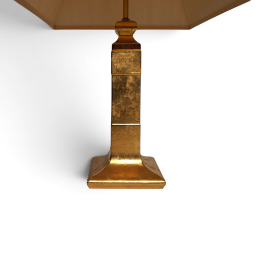 De Knudt Tischlampe mit vergoldetem Keramikfuß und Leinenschirm, 1970