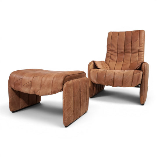 De Sede Ds 50 Büffelleder Patchwork Loungesessel mit Ottoman, 1970