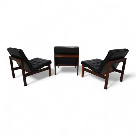 France & Son 3er Set Modular Ledersessel von O. Gjerløv-Knudsen/T. Lind, 1960