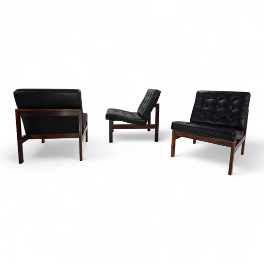 France & Son 3er Set Modular Ledersessel von O. Gjerløv-Knudsen/T. Lind, 1960