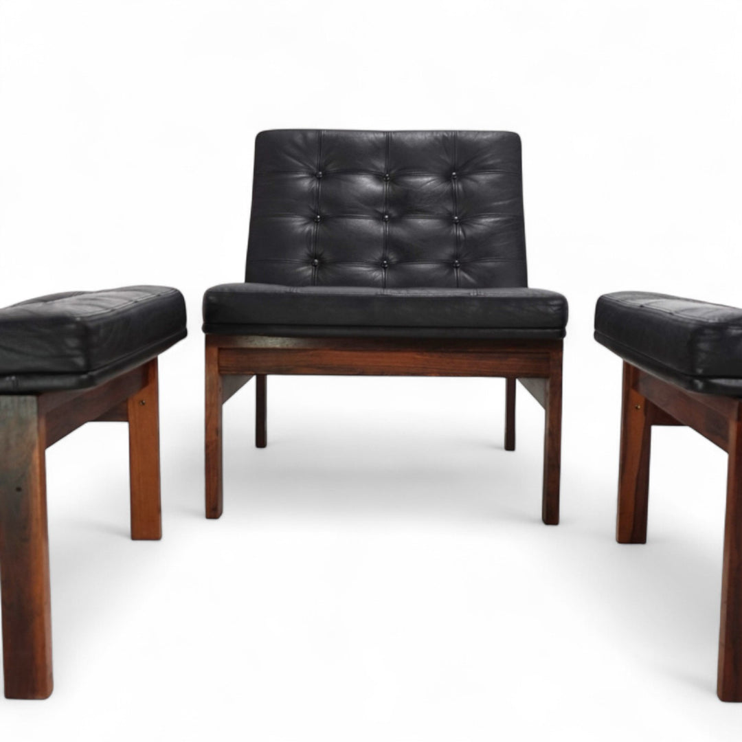 France & Son 3er Set Modular Ledersessel von O. Gjerløv-Knudsen/T. Lind, 1960