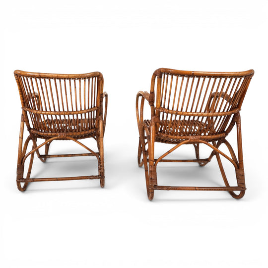 Französisches Paar Vintage Rattan Bambus Loungesessel, 1960