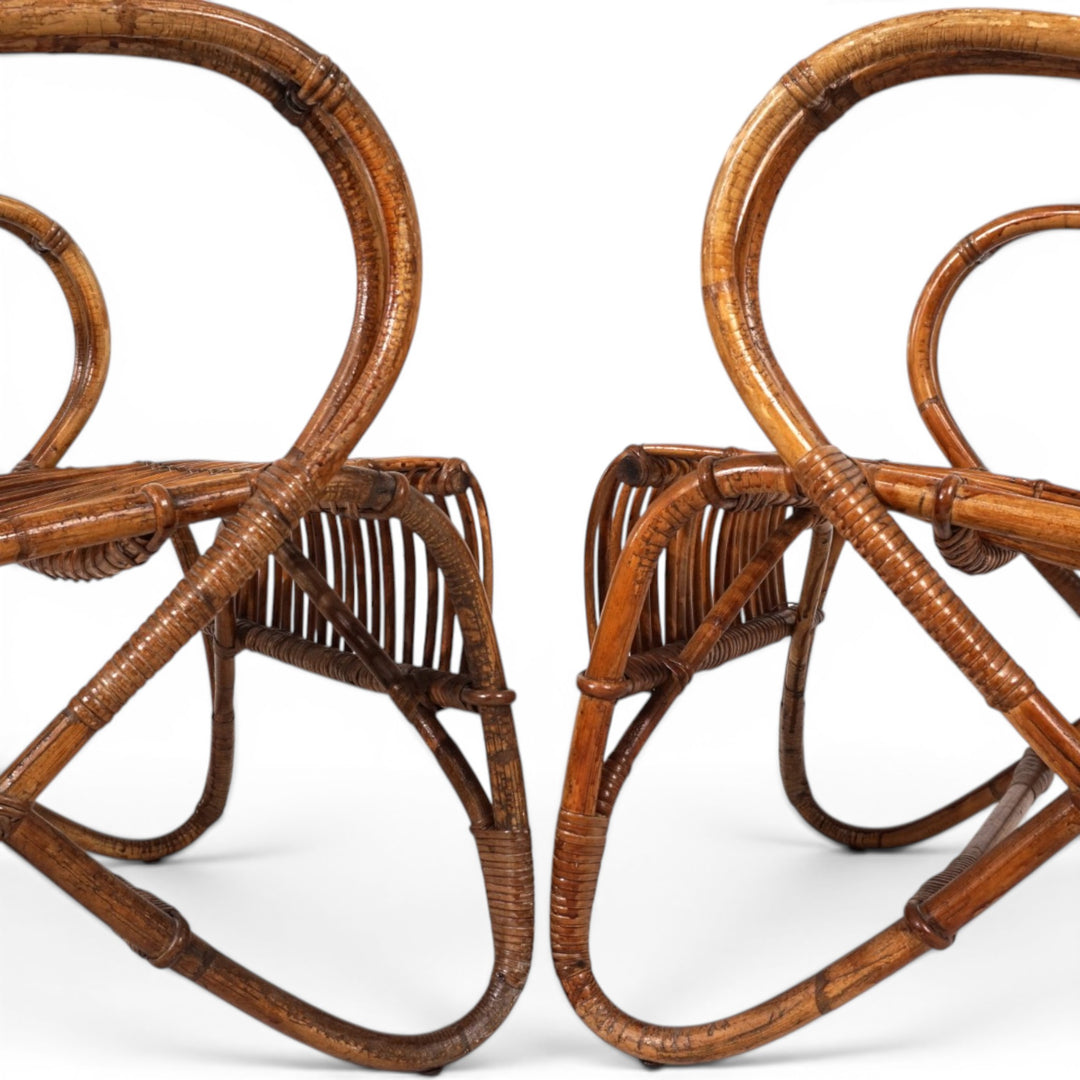Französisches Paar Vintage Rattan Bambus Loungesessel, 1960