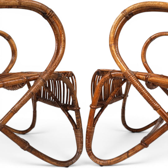 Französisches Paar Vintage Rattan Bambus Loungesessel, 1960