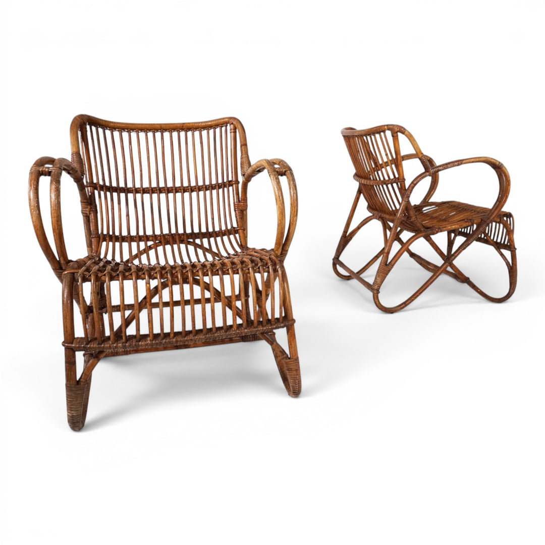 Französisches Paar Vintage Rattan Bambus Loungesessel, 1960