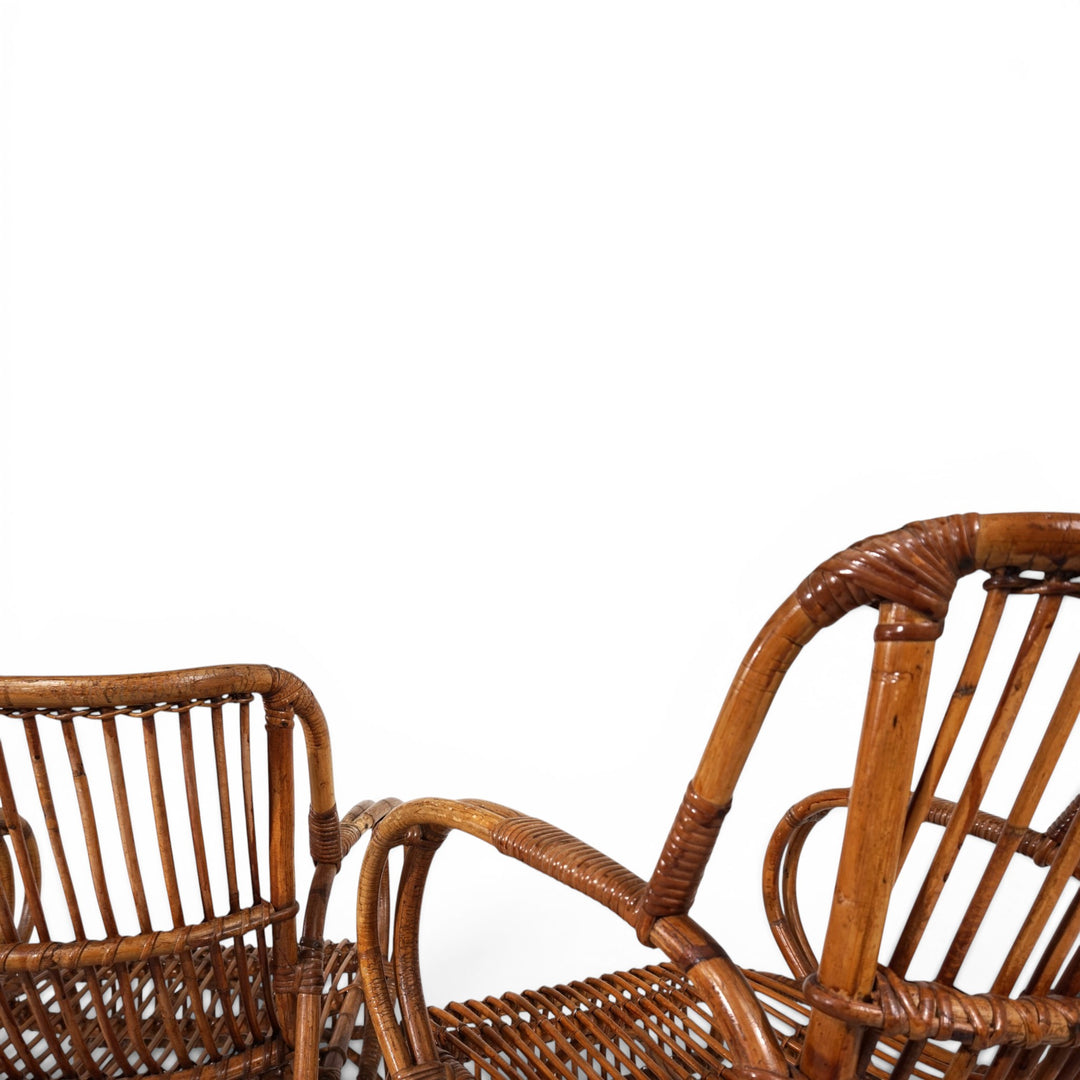 Französisches Paar Vintage Rattan Bambus Loungesessel, 1960
