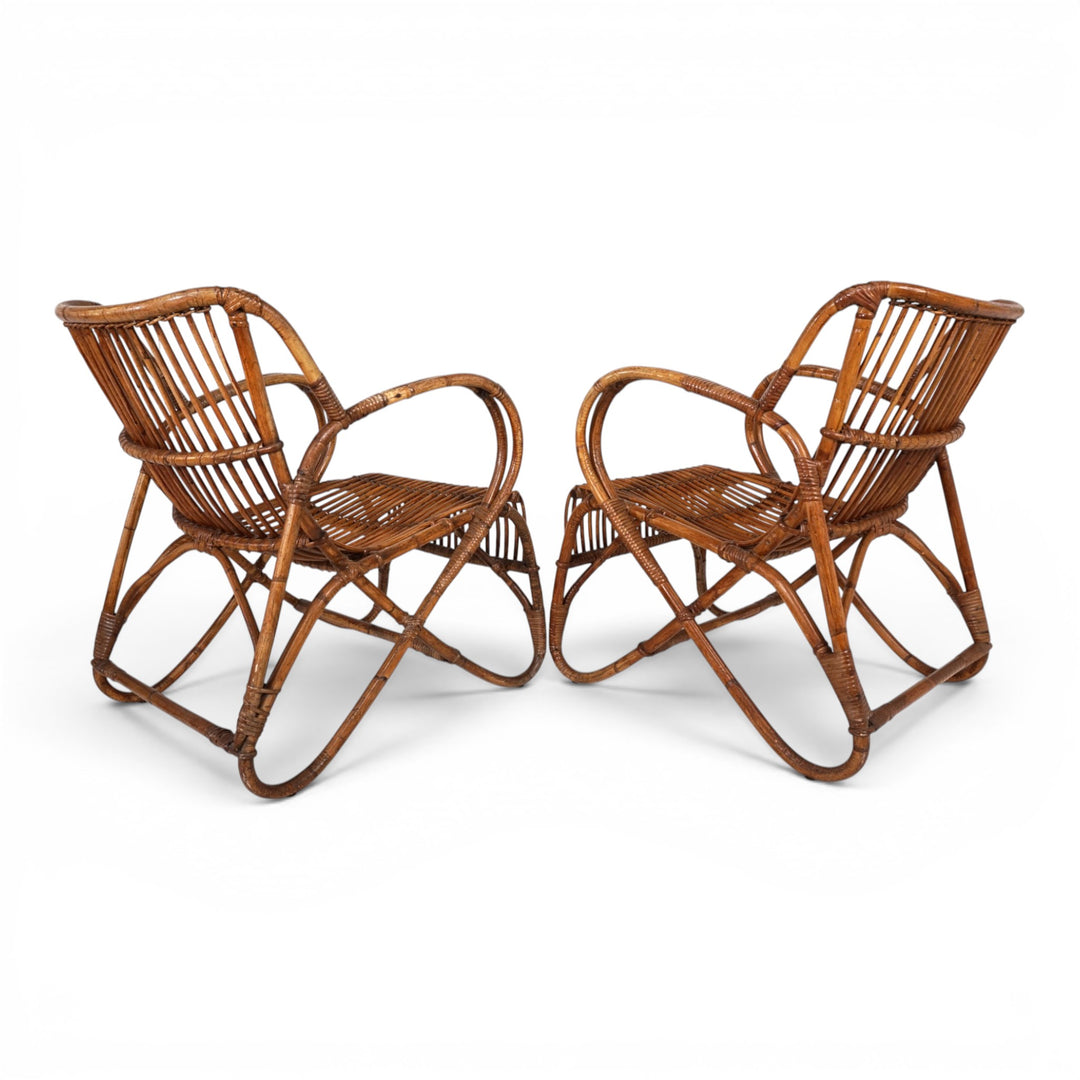 Französisches Paar Vintage Rattan Bambus Loungesessel, 1960