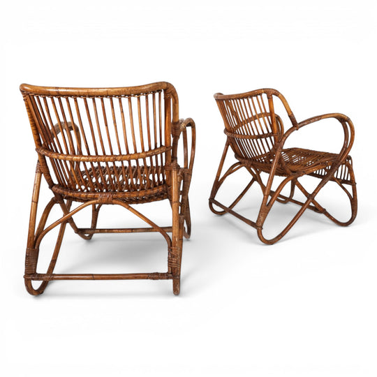Französisches Paar Vintage Rattan Bambus Loungesessel, 1960