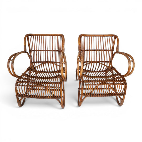 Französisches Paar Vintage Rattan Bambus Loungesessel, 1960