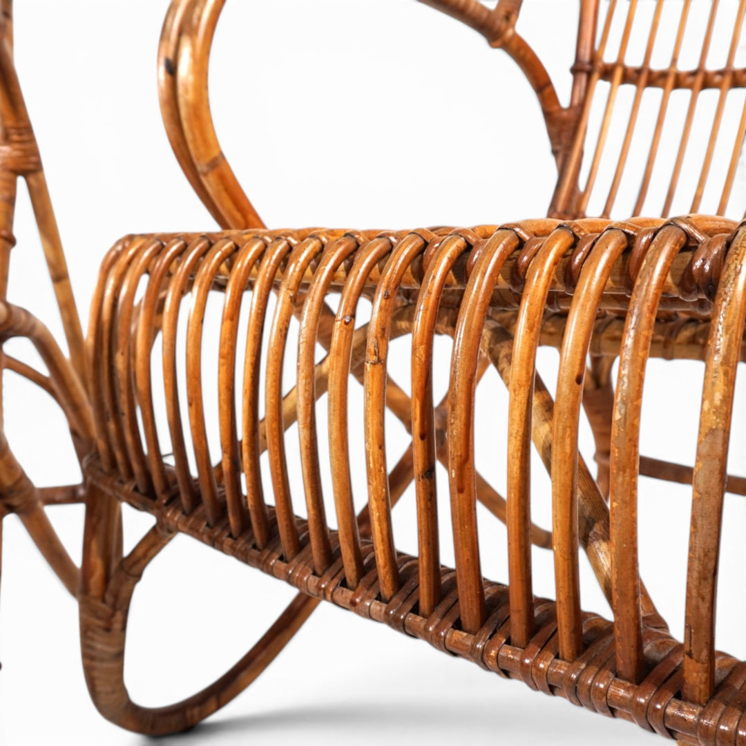 Französisches Paar Vintage Rattan Bambus Loungesessel, 1960