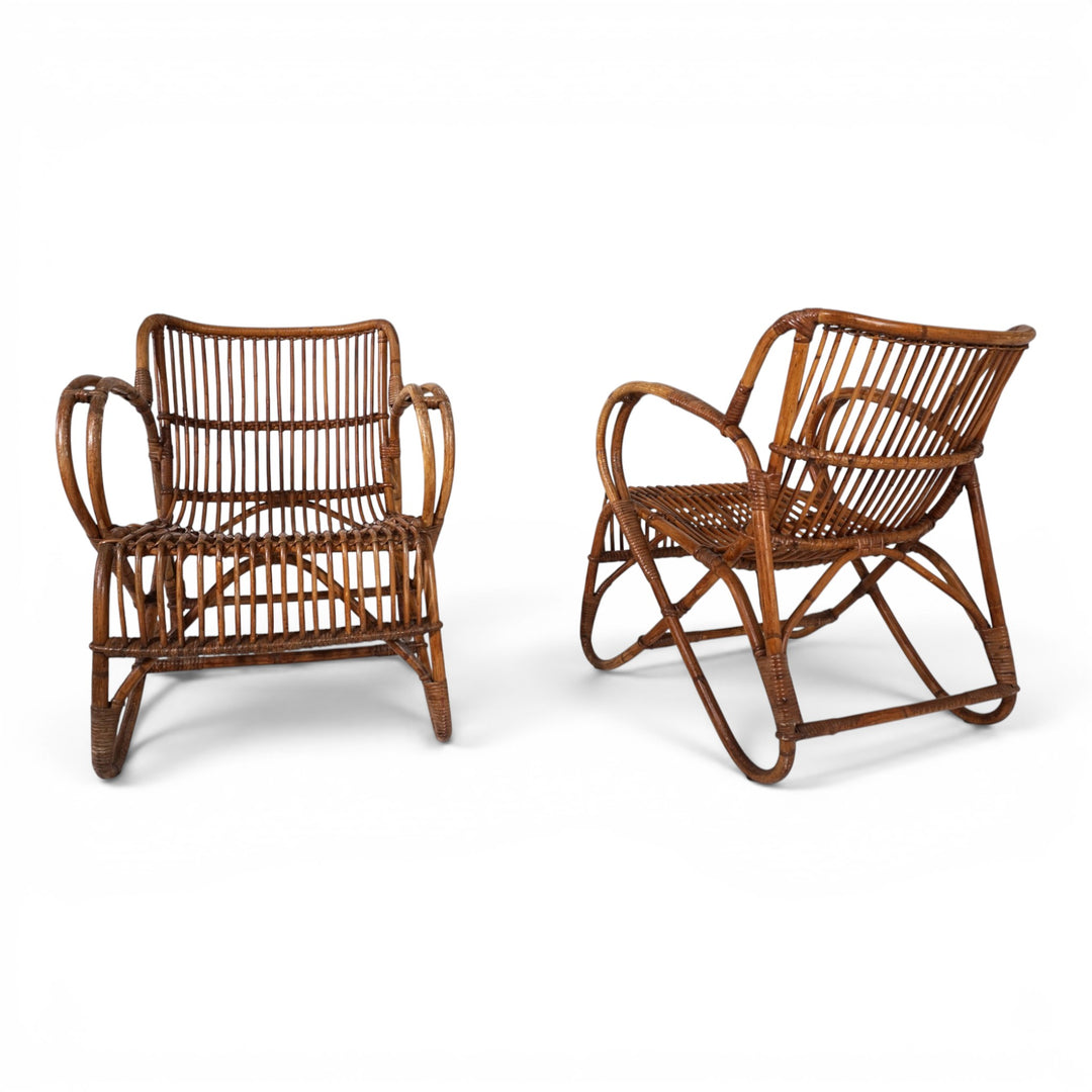 Französisches Paar Vintage Rattan Bambus Loungesessel, 1960