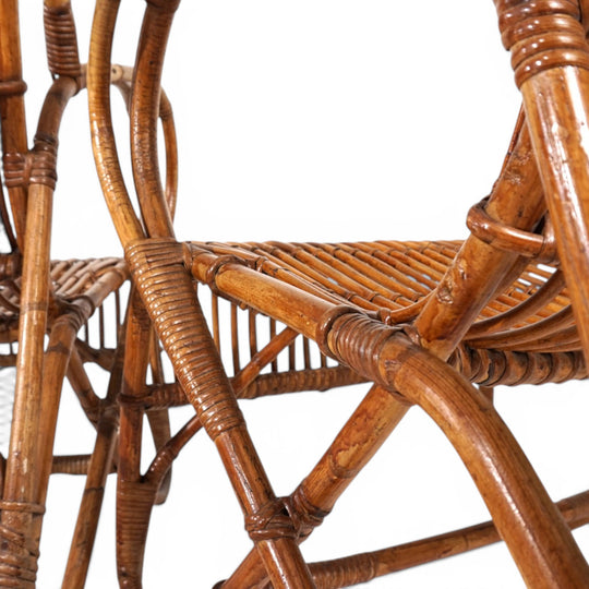 Französisches Paar Vintage Rattan Bambus Loungesessel, 1960