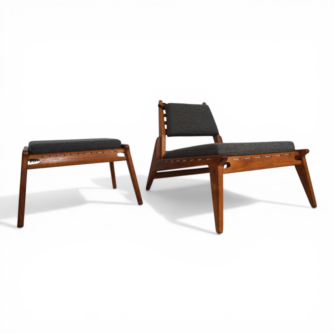 Loungesessel Hunting Chair mit Ottoman PGH Erzgebirgisches Kunsthandwerk von Heinz Heger, 1960