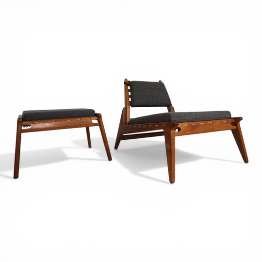 Loungesessel Hunting Chair mit Ottoman PGH Erzgebirgisches Kunsthandwerk von Heinz Heger, 1960