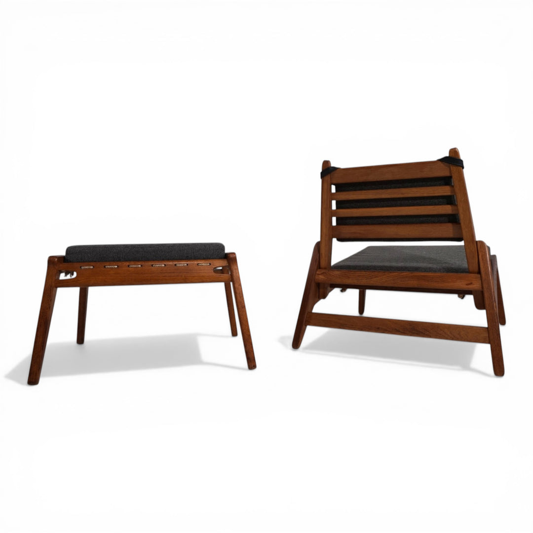 Loungesessel Hunting Chair mit Ottoman PGH Erzgebirgisches Kunsthandwerk von Heinz Heger, 1960