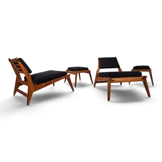 Set of 2 Hunting Chairs with Ottomans by Heinz Heger for PGH Annaberg, 1960
